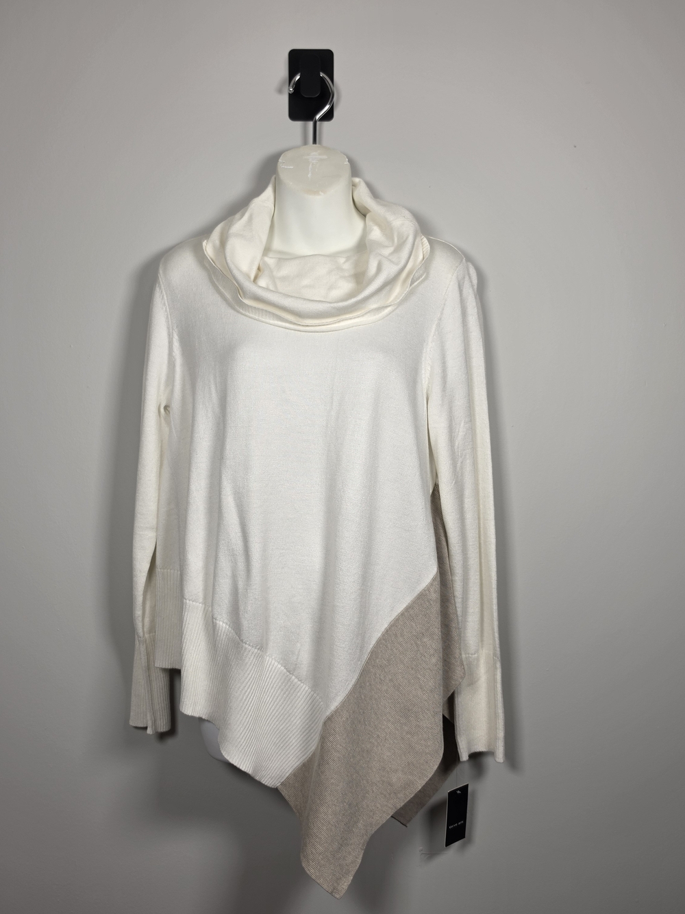 Verve Ami Women's Ivory and Taupe Asymmetrical Cowl Neck Sweater